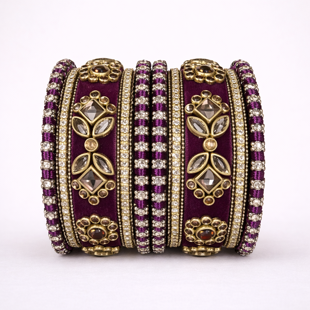 Shrikaa Velvet Bangles SVB-1001 - Rich Maroon