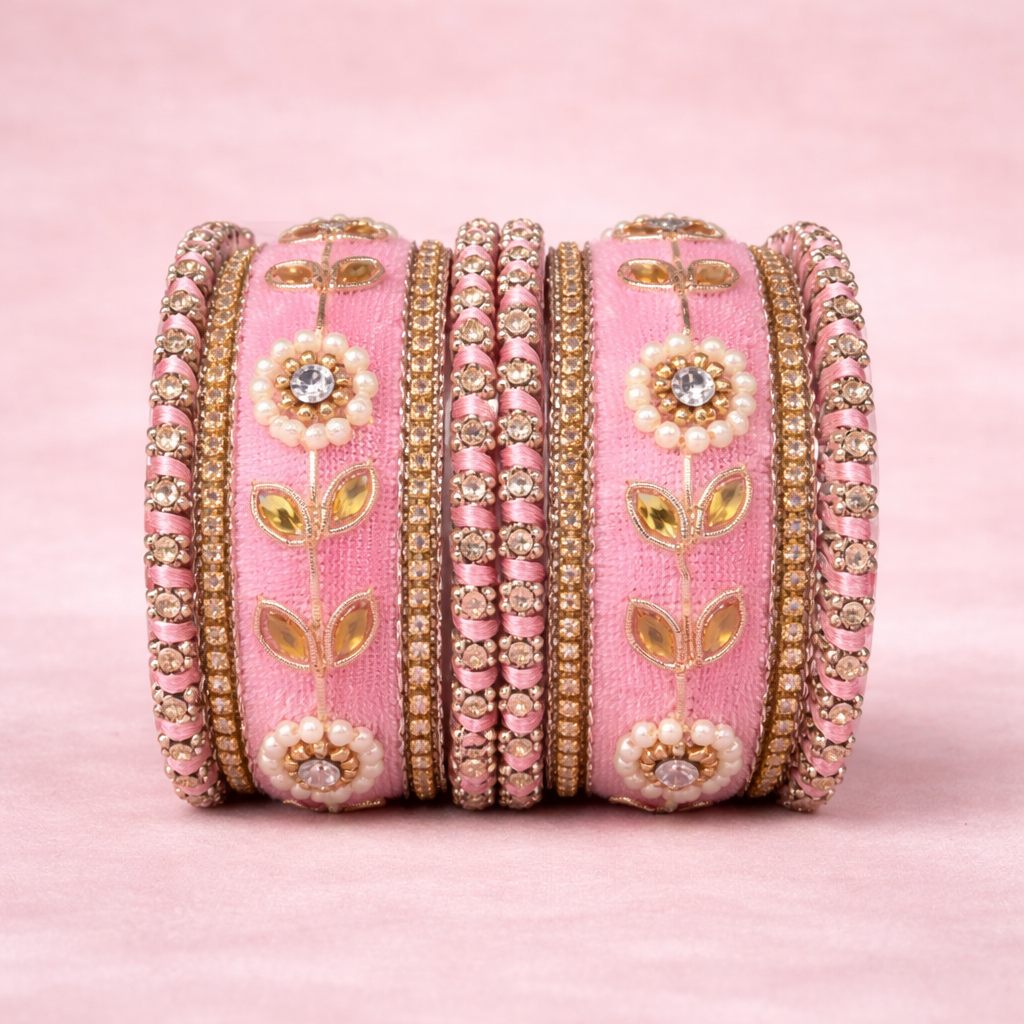 Shrikaa Velvet Bangles SVB-1007 - Baby Pink