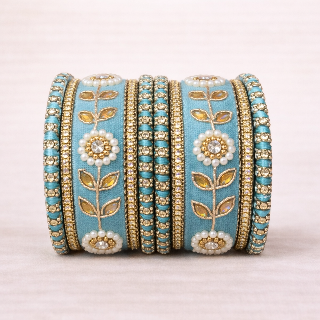 Shrikaa Velvet Bangles SVB-1007 - Firozi