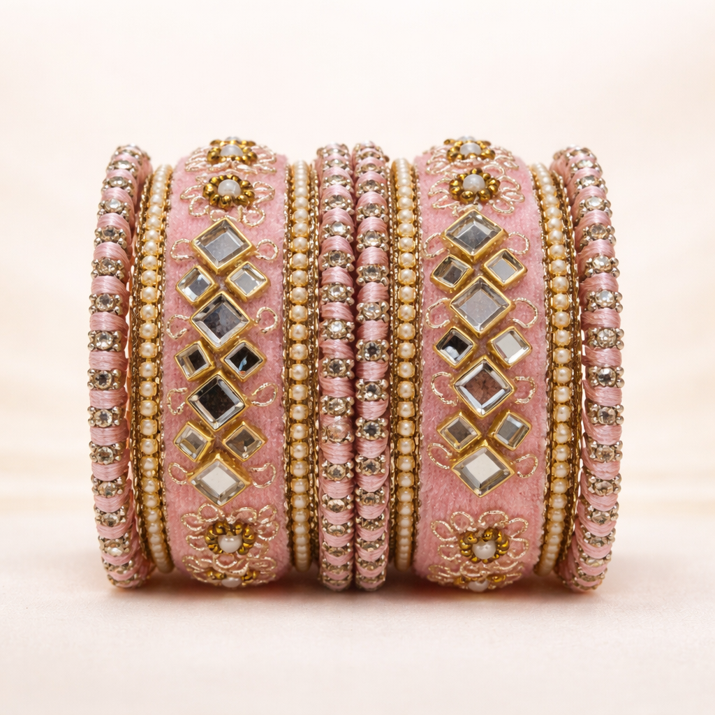 Shrikaa Velvet Bangles SVB-1008 - Baby Pink