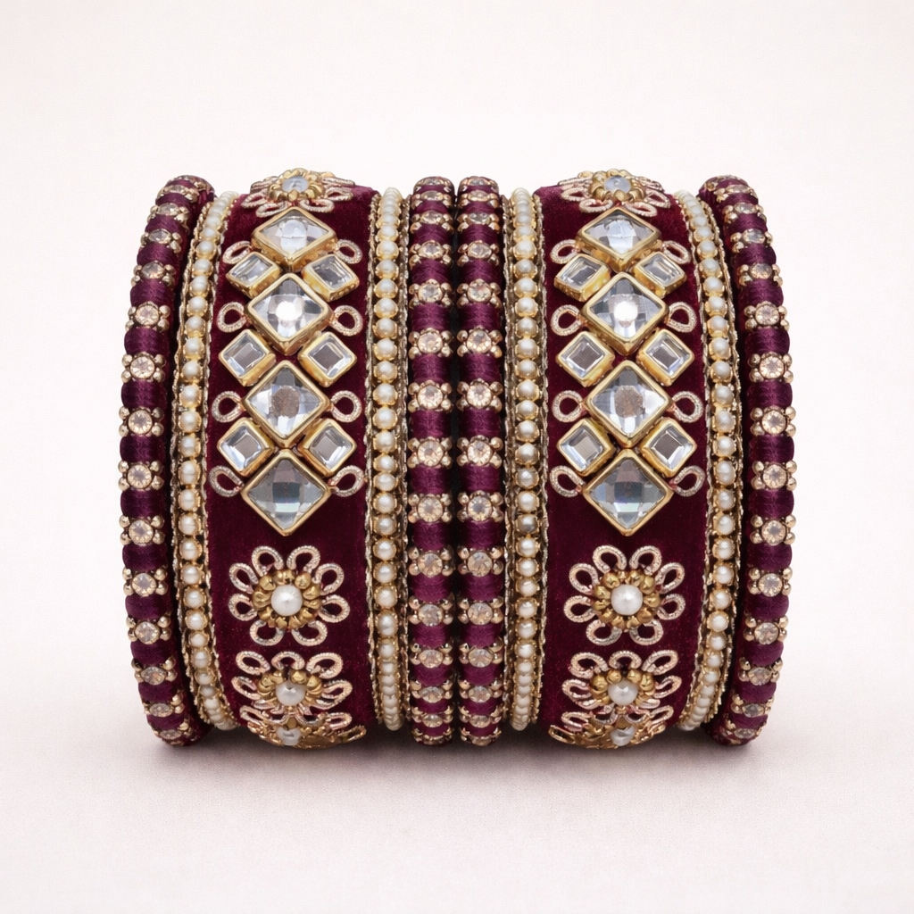 Shrikaa Velvet Bangles SVB-1008 - Wine