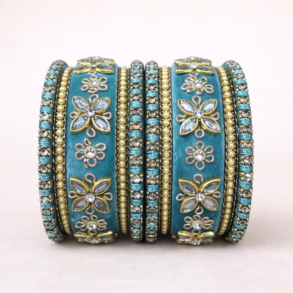 Shrikaa Velvet Bangles SVB-1013 - Firozi