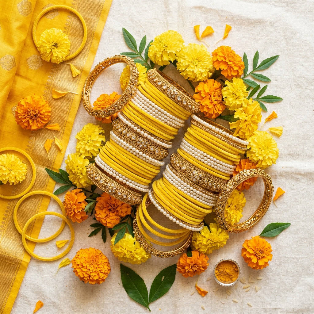 Sunny Celebrations: How to Style the Perfect Haldi Bangles Stack