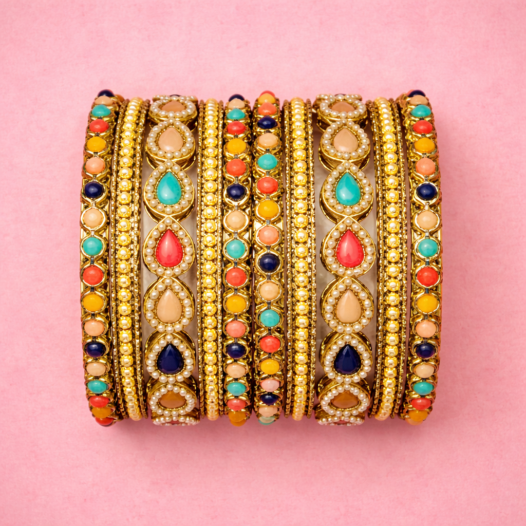 Shrikaa Multicolor Stone Bangles – Traditional Party Wear