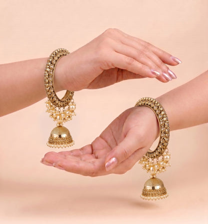 Shrikaa Antique Gold Bell Jhumka Bangles