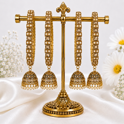 Shrikaa Antique Gold Hanging Jhumka Bangles - Style 121
