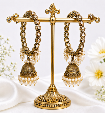 Shrikaa Antique Gold Hanging Jhumka Bangles - Style 32