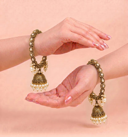 Shrikaa Antique Gold Floral Kundan Jhumka Bangles