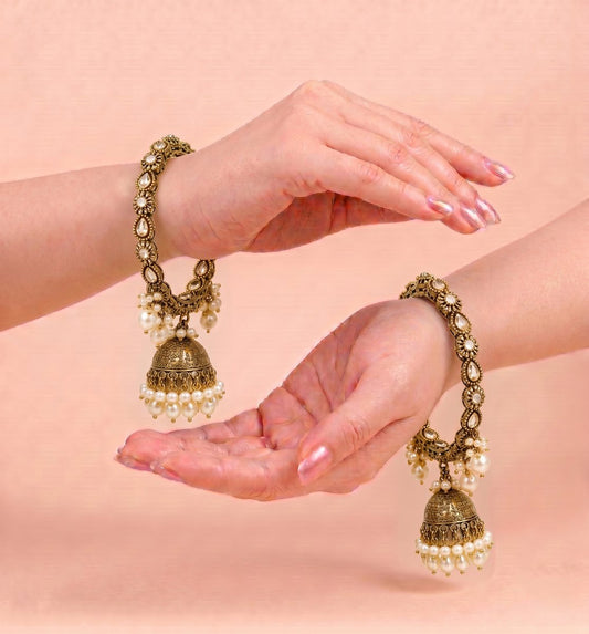 Shrikaa Antique Gold Floral Kundan Jhumka Bangles