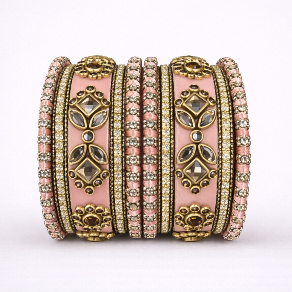 Shrikaa Velvet Bangles SVB-1001 - Blush Pink