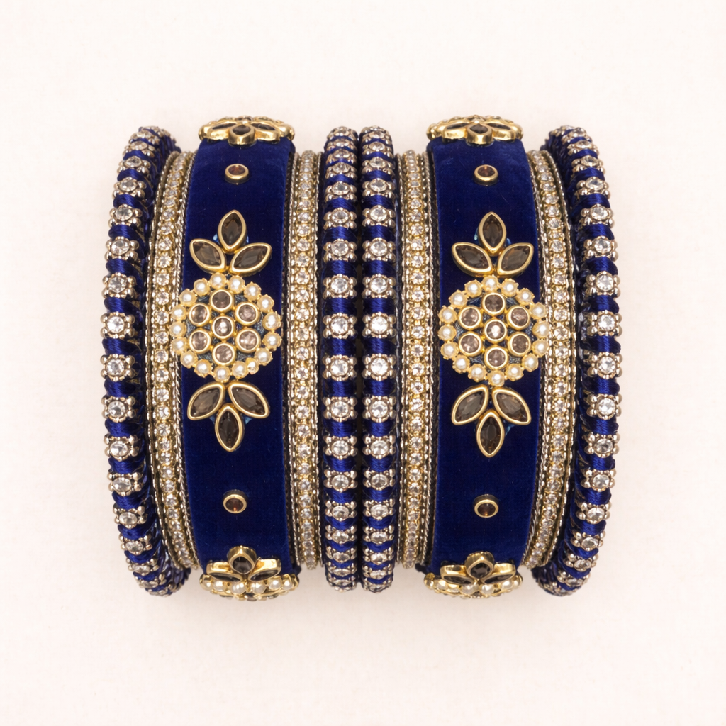 Shrikaa Velvet Bangles SVB-1003 - Navy Blue