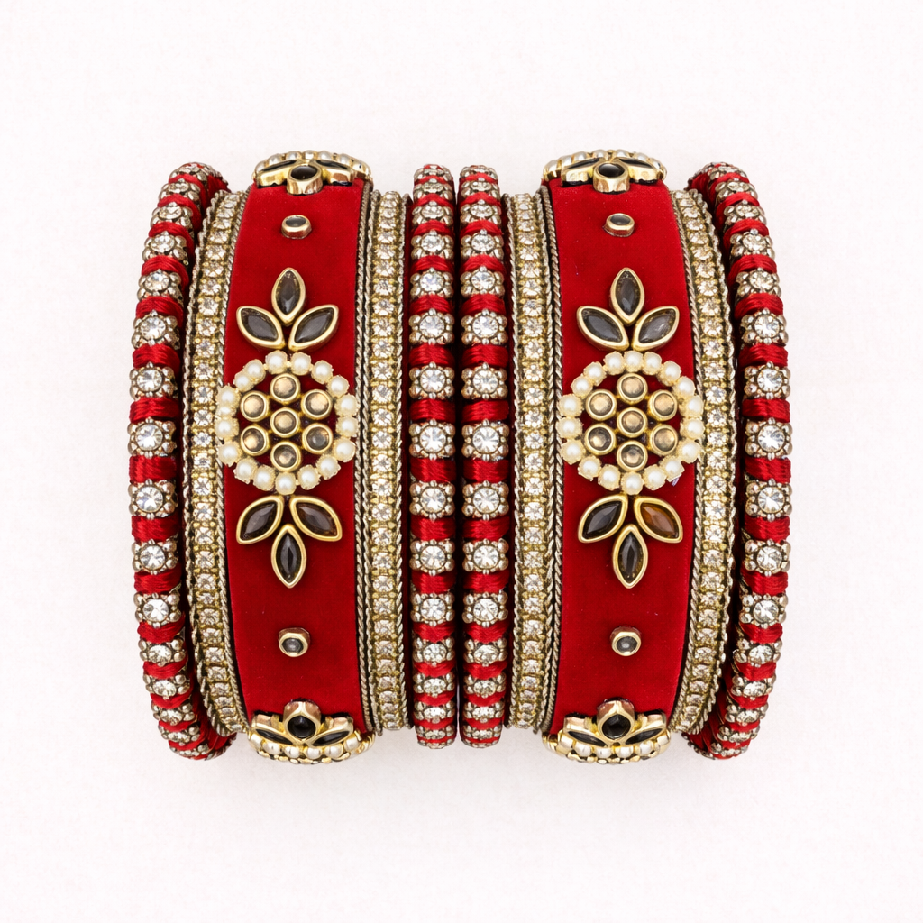 Shrikaa Velvet Bangles SVB-1003 - Red