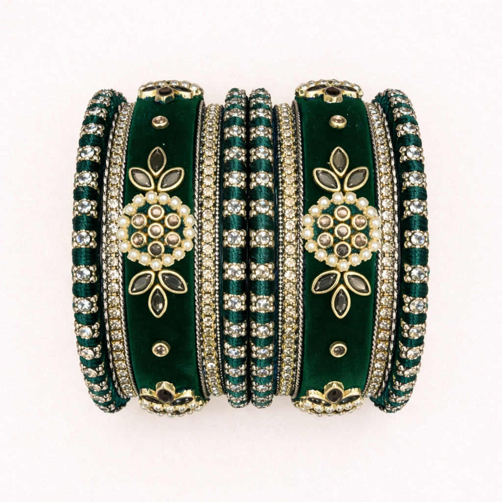 Shrikaa Velvet Bangles SVB-1003 - Dark Green