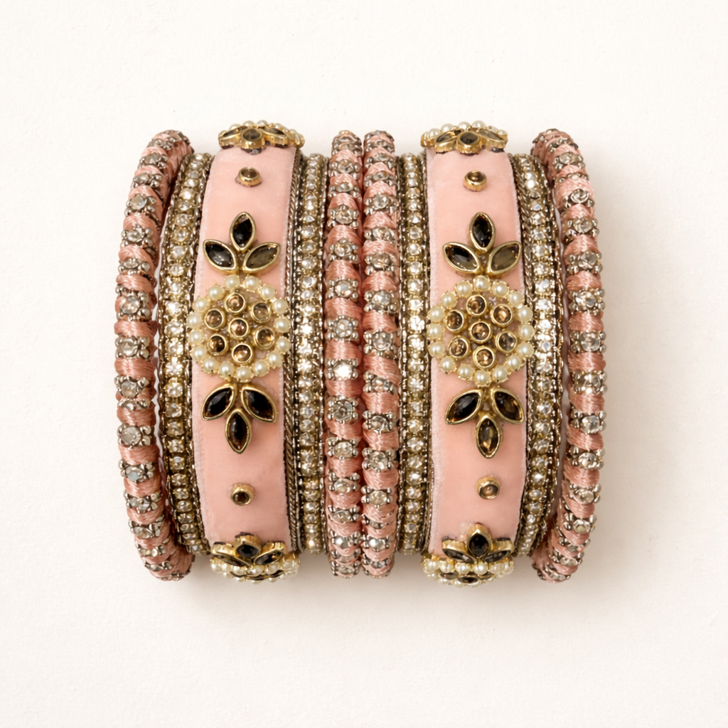 Shrikaa Velvet Bangles SVB-1003 - Blush Pink
