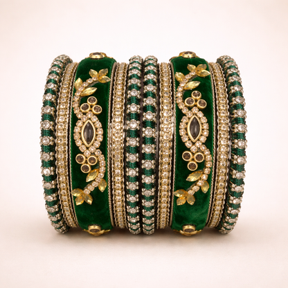 Shrikaa Velvet Bangles SVB-1004 - Dark Green
