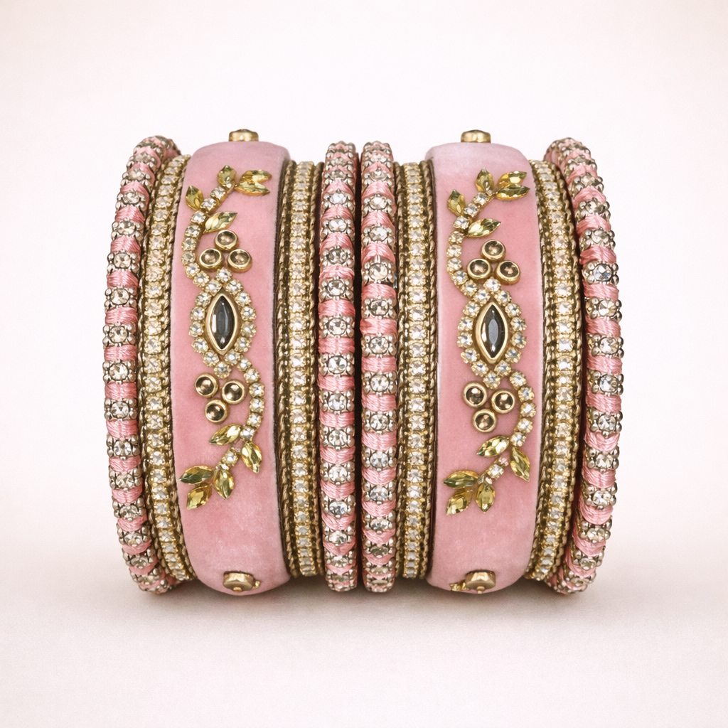 Shrikaa Velvet Bangles SVB-1004 - Baby Pink