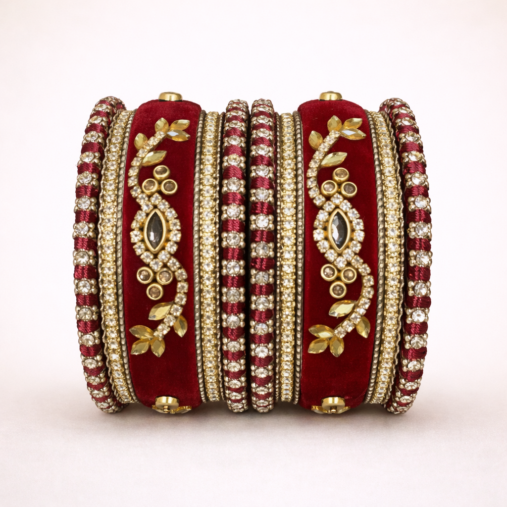 Shrikaa Velvet Bangles SVB-1004 - Maroon
