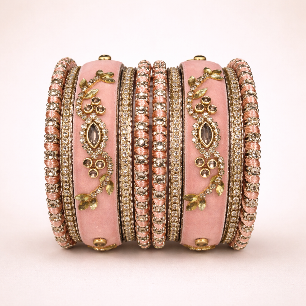 Shrikaa Velvet Bangles SVB-1004 - Blush Pink