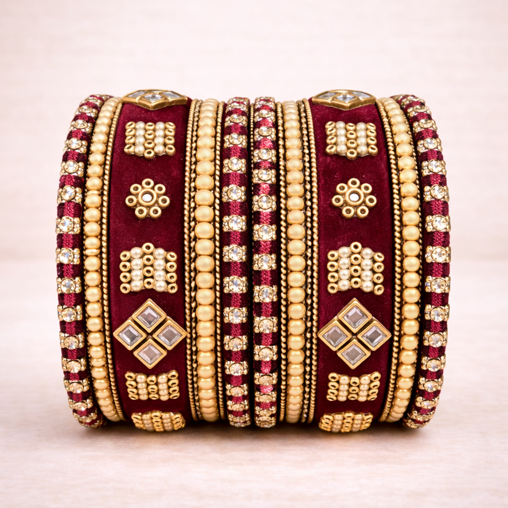 Shrikaa Velvet Bangles SVB-1005 - Rich Maroon