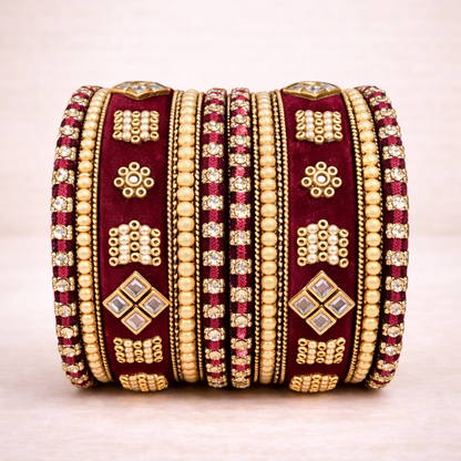 Shrikaa Velvet Bangles SVB-1005 - Rich Maroon