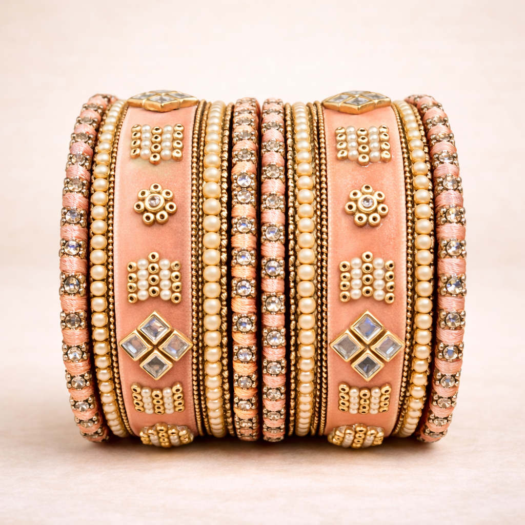 Shrikaa Velvet Bangles SVB-1005 - Peach