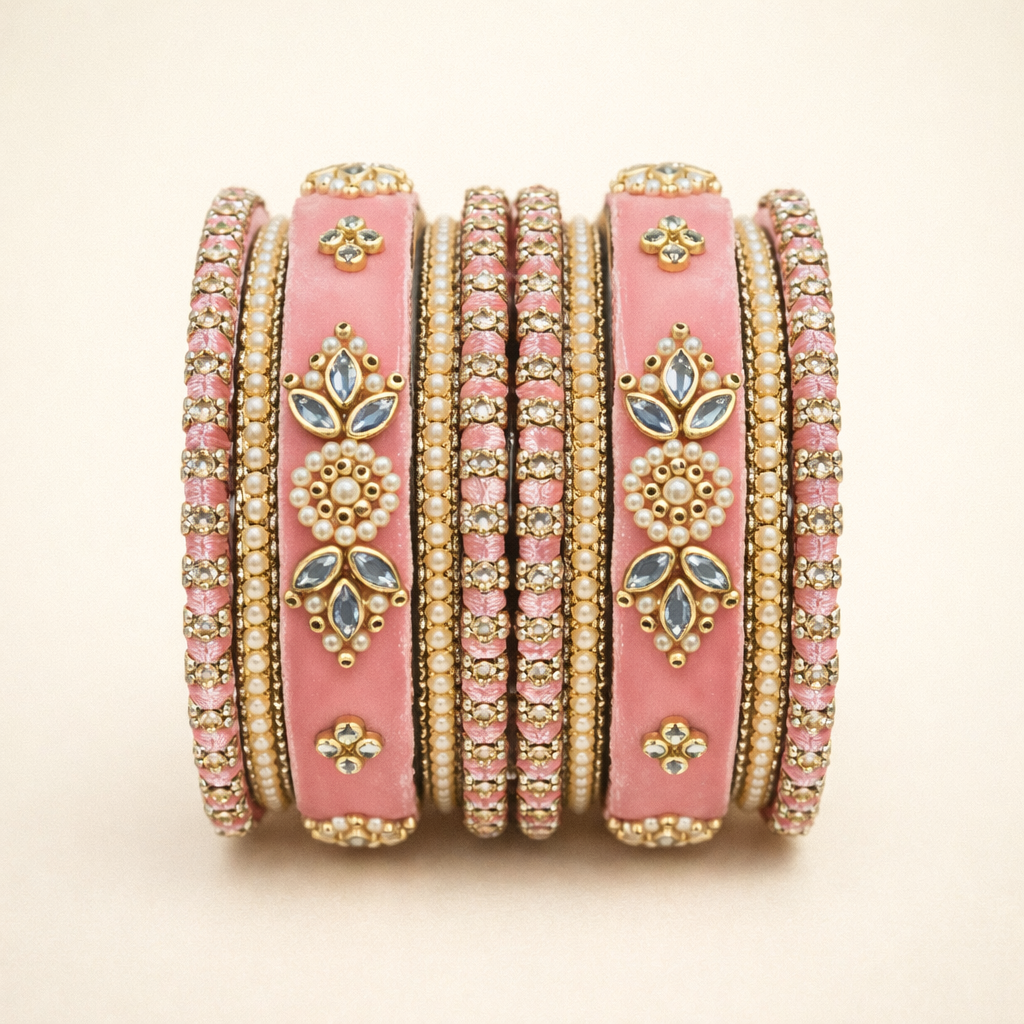 Shrikaa Velvet Bangles SVB-1006 - Baby Pink