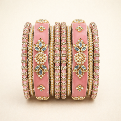 Shrikaa Velvet Bangles SVB-1006 - Baby Pink
