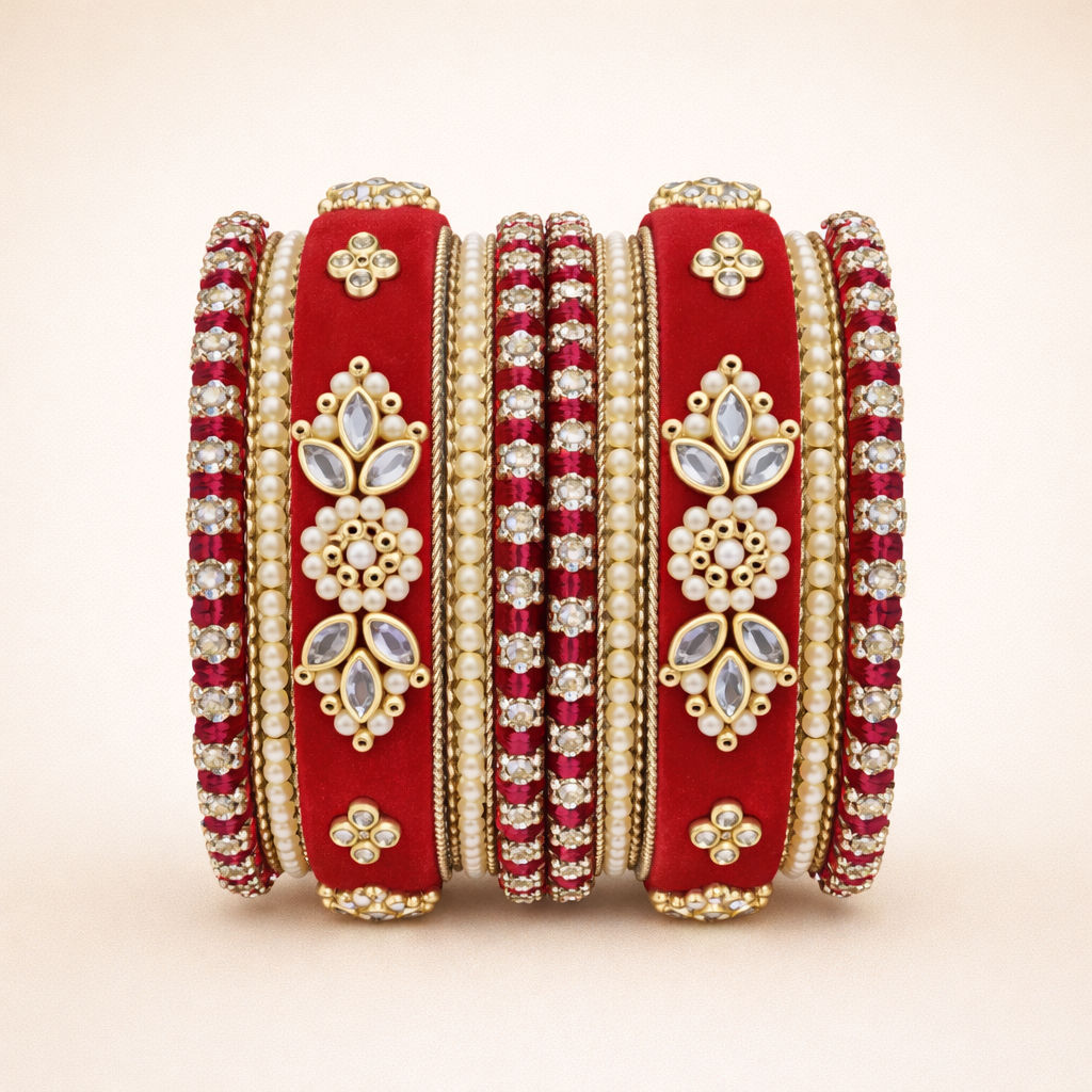Shrikaa Velvet Bangles SVB-1006 - Red
