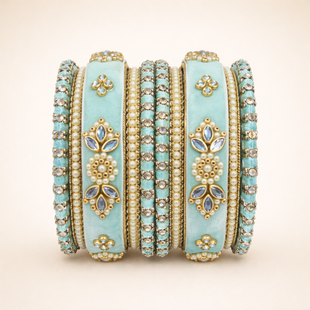 Shrikaa Velvet Bangles SVB-1006 - Firozi