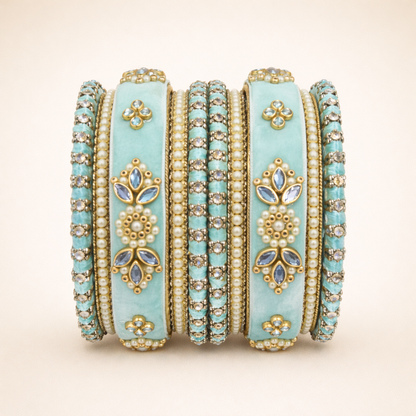 Shrikaa Velvet Bangles SVB-1006 - Firozi