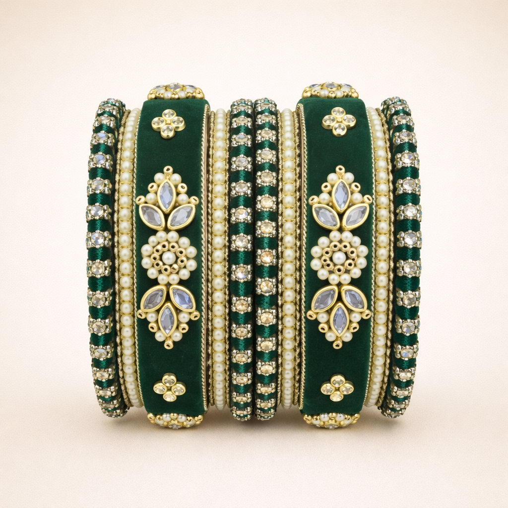 Shrikaa Velvet Bangles SVB-1006 - Dark Green