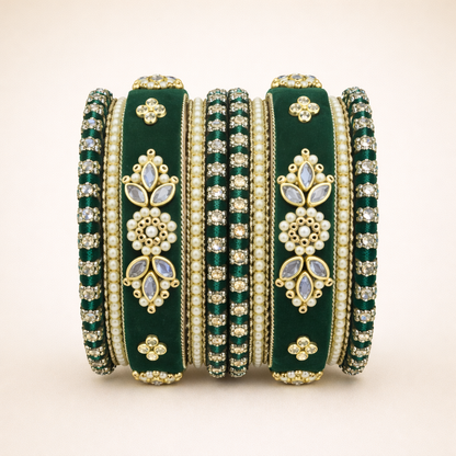 Shrikaa Velvet Bangles SVB-1006 - Dark Green