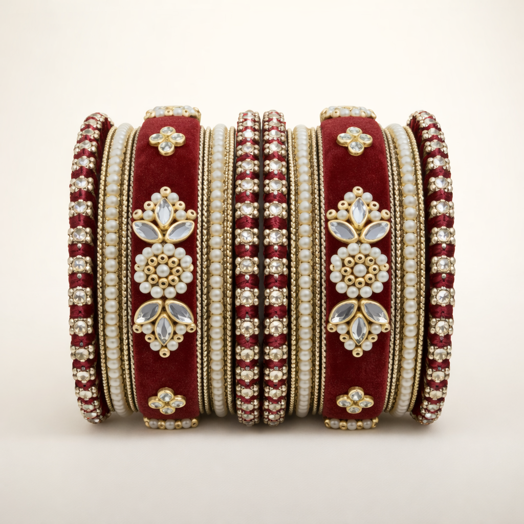Shrikaa Velvet Bangles SVB-1006 - Maroon