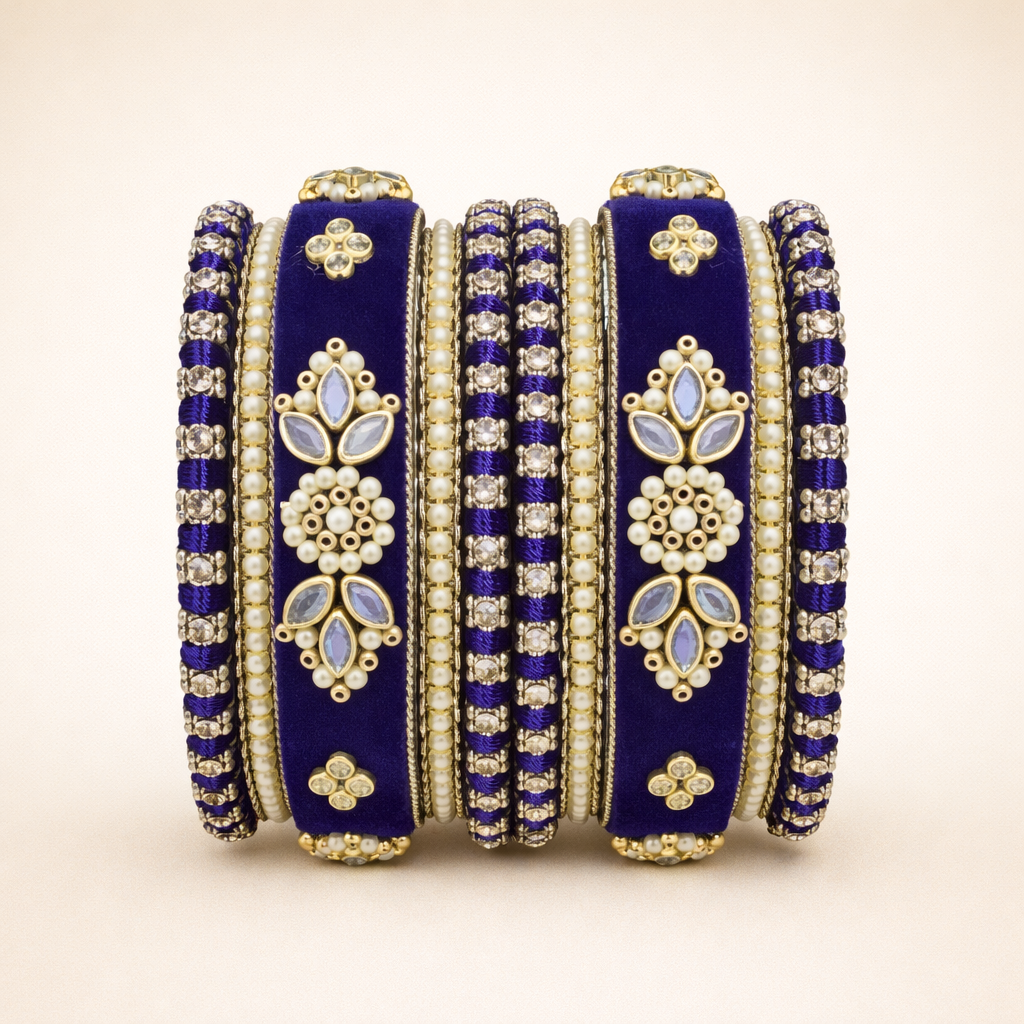 Shrikaa Velvet Bangles SVB-1006 - Navy Blue