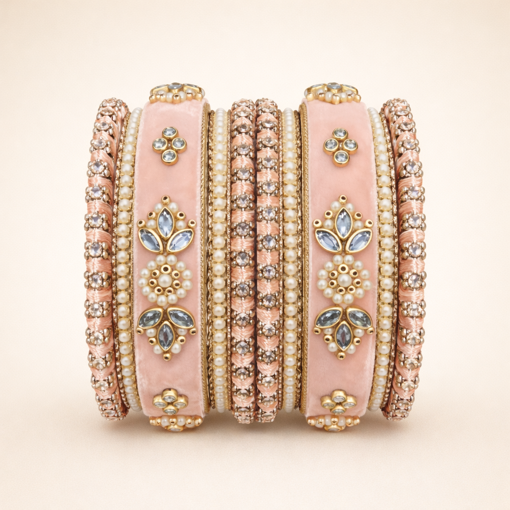 Shrikaa Velvet Bangles SVB-1006 - Blush Pink
