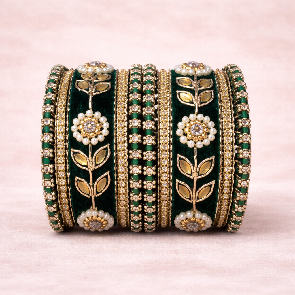 Shrikaa Velvet Bangles SVB-1007 - Dark Green