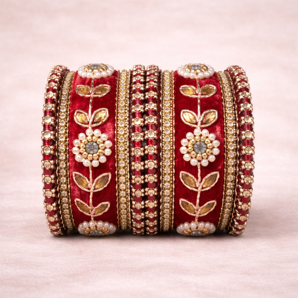 Shrikaa Velvet Bangles SVB-1007 - Maroon
