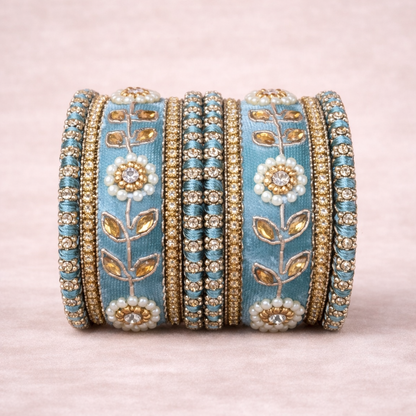 Shrikaa Velvet Bangles SVB-1007 - Sky Blue