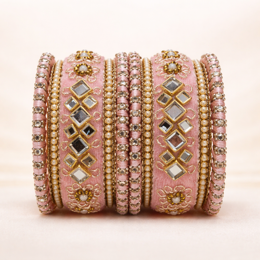 Shrikaa Velvet Bangles SVB-1008 - Baby Pink