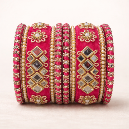 Shrikaa Velvet Bangles SVB-1008 - Dark Pink