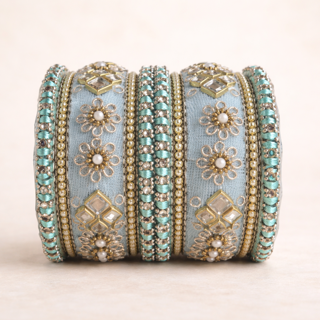 Shrikaa Velvet Bangles SVB-1008 - Sky Blue