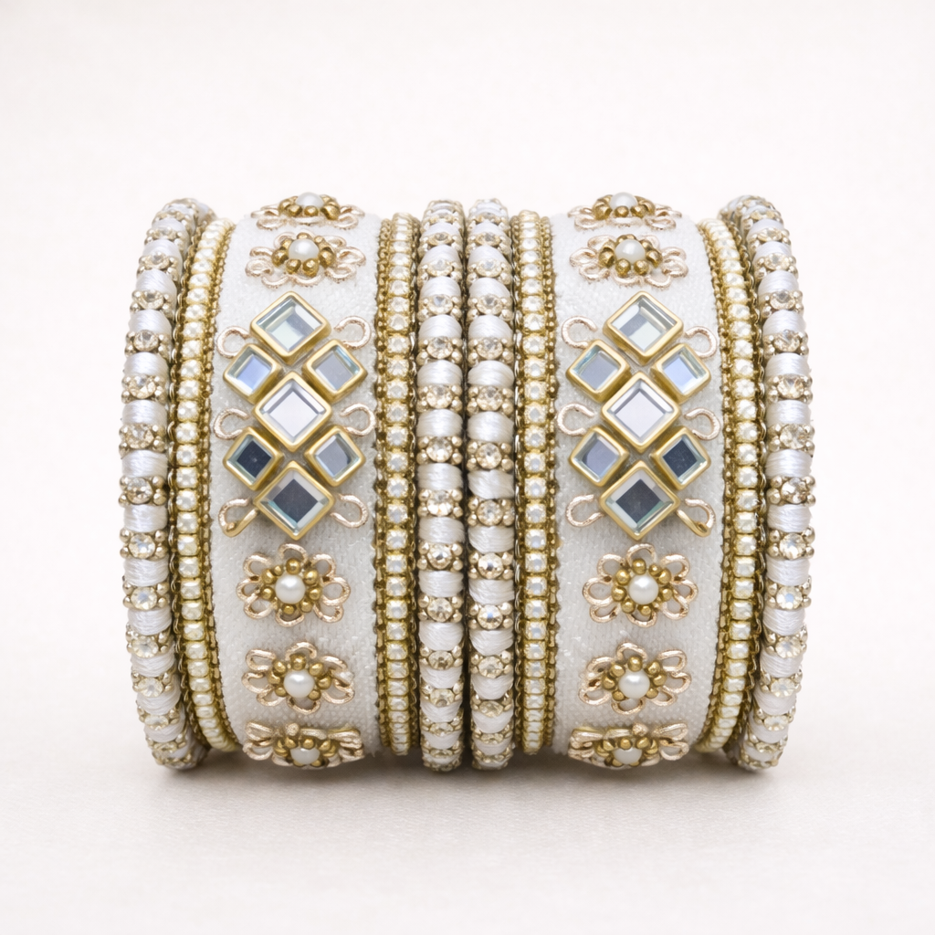 Shrikaa Velvet Bangles SVB-1008 - White