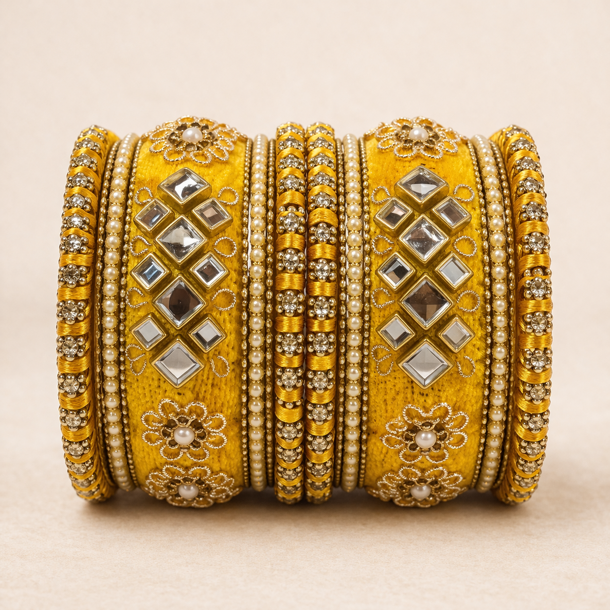 Shrikaa Velvet Bangles SVB-1008 - Mustard