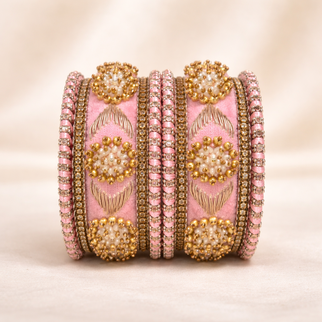 Shrikaa Velvet Bangles SVB-1009 - Baby Pink