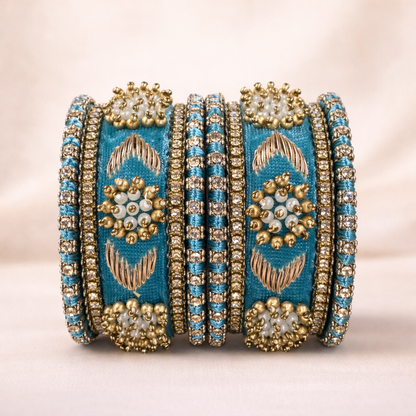 Shrikaa Velvet Bangles SVB-1009 - Firozi