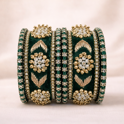 Shrikaa Velvet Bangles SVB-1009 - Dark Green