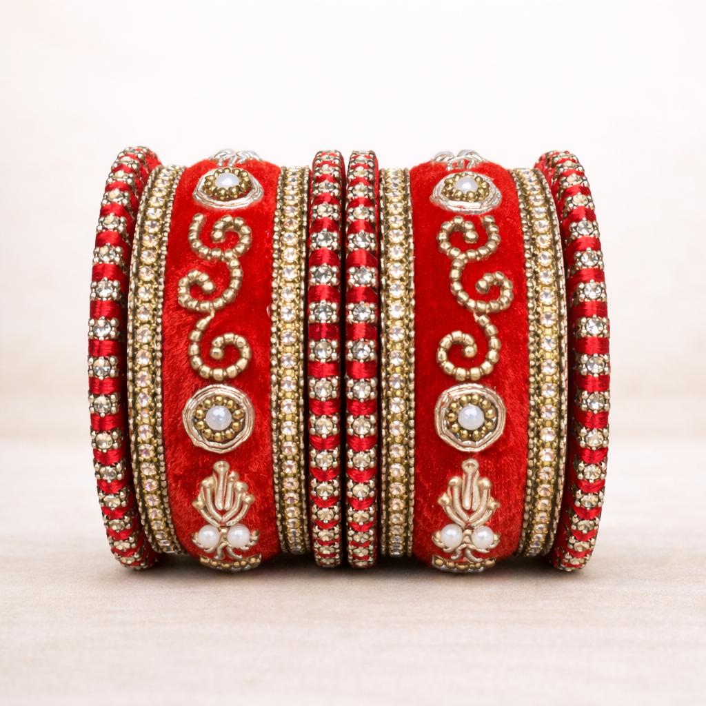 Shrikaa Velvet Bangles SVB-1010 - Red