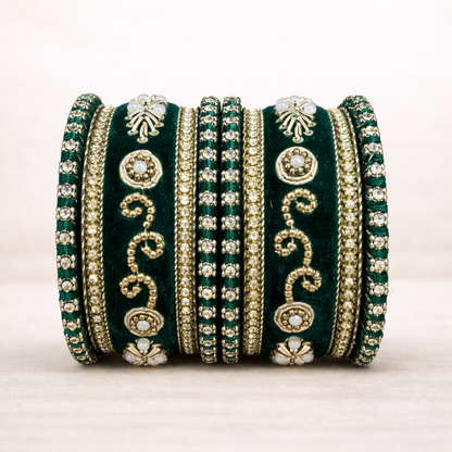 Shrikaa Velvet Bangles SVB-1010 - Dark Green