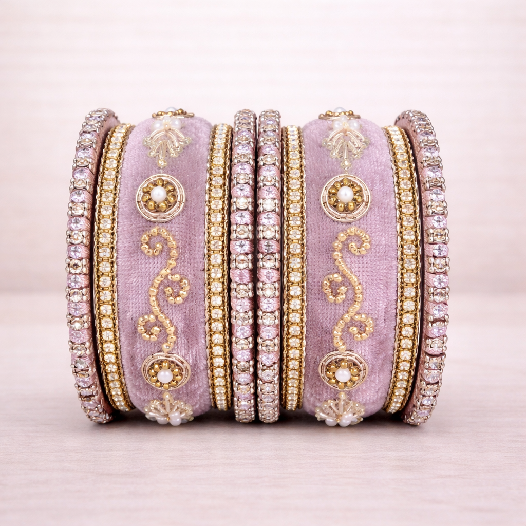 Shrikaa Velvet Bangles SVB-1010 - Baby Pink