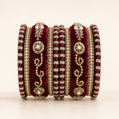 Shrikaa Velvet Bangles SVB-1010 - Maroon